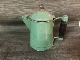 Very Old Small Metal Coffee Pot With Hinged Lid