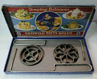 Antique Griswold Cast Iron Patty Molds 1 & 3 Great Graphics