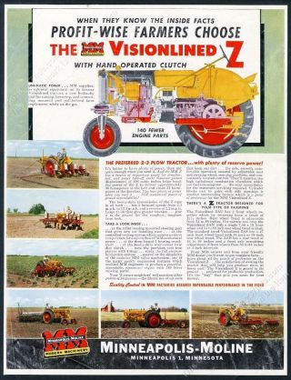 1952 Minneapolis Moline Model Z Tractor Color Diagram Photo Vintage Print Ad