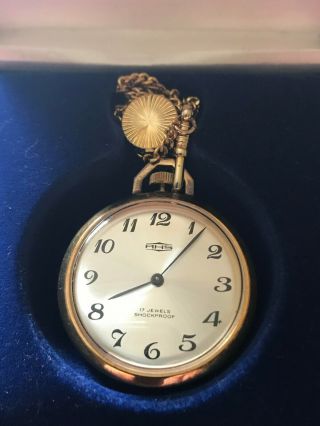 Vintage Ars Pocket Watch Swiss Made 17 Jewel With Chain