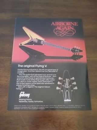 1983 Vintage Print Ad For Gibson Guitars The Flying V " Airborne Again "