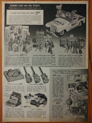 1966 Vintage Paper Print Ad Gumby And His Pal Pokey Outfits Jeep Wacky Windups