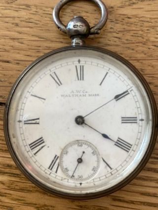 A.  W.  Co.  Waltham Mass Solid Silver Hallmarked Antique Pocket Watch