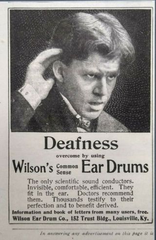 1902 Louisville Ky Wilson Ear Drum Co.  Antique Hearing Aids Vintage Print Ad