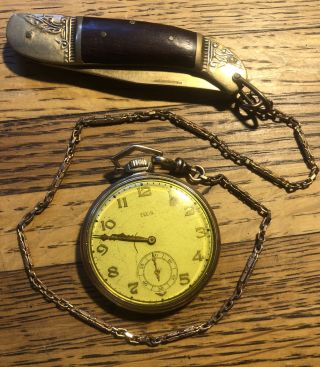 Elgin 15j 10k Gold Filled Pocket Watch / Chain / Knife