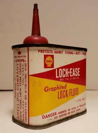 Vintage Shell Lock Ease Graphited Lock Fluid Handy Oiler Oil Can 4 Oz