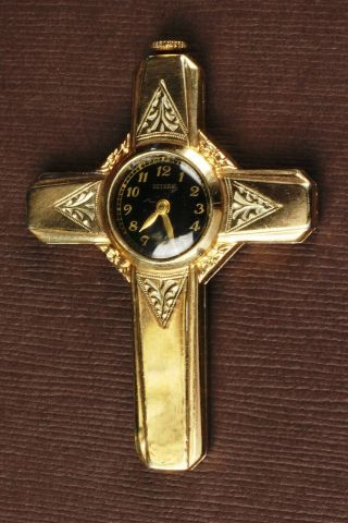 Gold Filled Antique Religious Cross Watch For Purse Or Pocket - 20