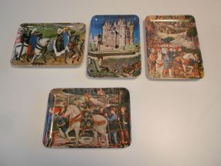 Vintage Decorative Crafts/italy Set Of 4 Hard Plastic Trays - Vg,  5 7/8 " X 4 1/4 "