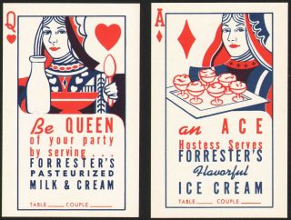 Vintage Tally Cards Forresters Milk Ice Cream Ace And Queen Webster City Iowa
