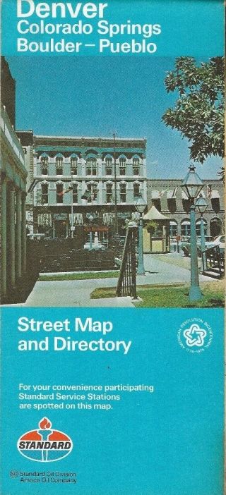 1976 Standard Oil Road Map Denver Colorado Springs Pueblo Boulder Larimer Square