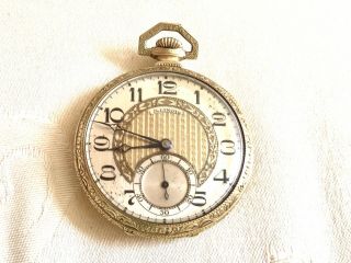 vintage illinois pocket watch 1920 Art deco 12s 19J Gold Filled 2
