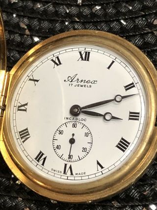 Arnex Time Co.  Inc Swiss Pocket Watch 17 Jewels Incabloc 45mm Read