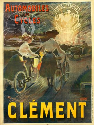 Plaque Alu Deco Reproduisant Affiche Clement Cycles Auto Velo Voiture Paris 1903