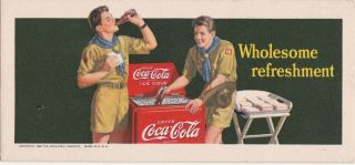 Boy Scout " Wholesome Refreshment 1942 Coca - Cola Art Illustrated Ink Blotter