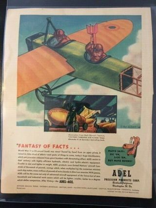 Vintage 1943 - Disney Print Ad - Adel Precision Products Wwii Bomber Pluto