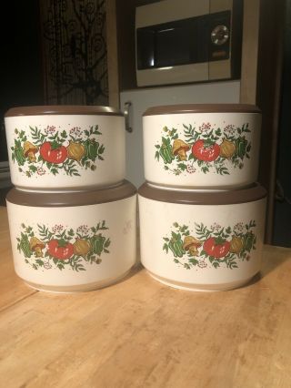 Sterilite Merry Mushroom Canisters.  Matches Spice Of Life Corning Ware.