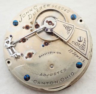 Antique 18s Hampden John Dueber 17 Jewel Open Face Pocket Watch Movement Parts