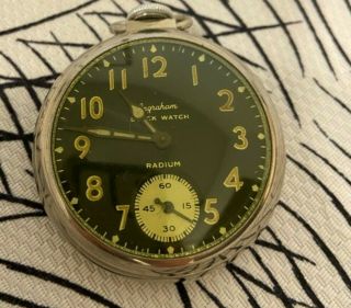 Vintage Ingraham Biltmore Radium Black Pocket Watch.  Great.