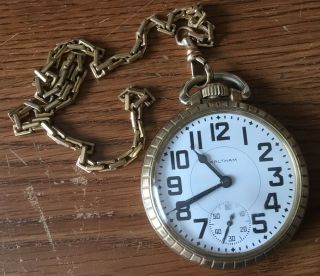 Waltham Pocket Watch & Simmons Gf Watch Chain 16b 17 Jewel Runs