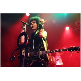 Prince Performing On Stage Holding Arms Up By Mic 8 X 10 Inch Photo