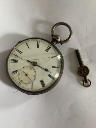 Antique Solid Silver Fusee Pocket Watch With Key Hallmarked