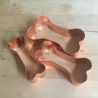 Set Of 3 Copper Dog Bone Cookie Cutters,  4 " - 3 1/4 " In Size