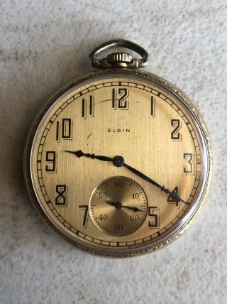 Art Deco Elgin 12s 15j 10k Ornate Gold Filled Open Face Pocket Watch W7