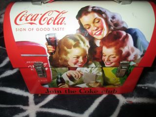 Coca Cola Coke Lunch Box Red 7 " X 5 " The Tin Box Co Dome Top Advertising Soda