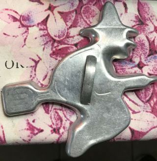 Old 5 " By 5 " Witch On Broom Halloween Aluminum Cookie Cutter