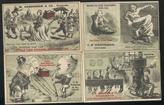 Set Of 4 Comical 1890s Tc,  Little Red School House Shoes,  Dunham,  Waynesville Mo