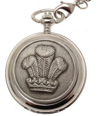 Full Hunter Pocket Watch Quartz Prince Of Wales Feather Design 16
