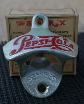 Vintage Pepsi Cola Starr X Cast Iron Bottle Opener - Box And One Screw