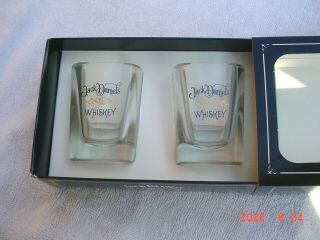 Jack Daniels Whiskey Shot Glass Set Of 2 Square Bottom 1 Oz Nib 1990s