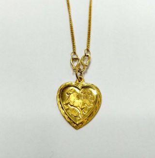 24k Yellow Gold Chinese Pendant Necklace With Heart Charm And Horse.  9999