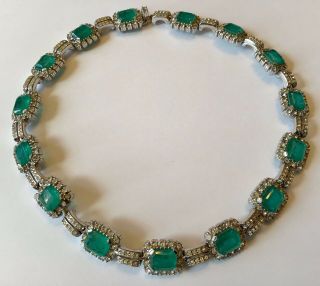Vintage Ciner Signed Flawed Emerald And Clear Rhinestone Necklace