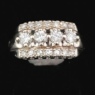 Vintage Diamond 14k White Gold Cocktail Ring Retro Mid Century Estate Jewelry