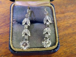 Vintage Palladium Art Deco Antique Diamond Drop Dangle Chandelier Earrings