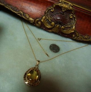 Art Deco Vintage 14k Gold Heavy Citrine 11 Ct Necklace