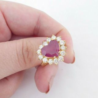 18ct Gold Carved Heart Ruby 1.  40ct Diamond Ring,  Large Heavy 6.  6 Grams