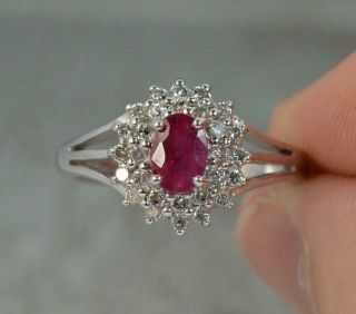 18 Carat White Gold Ruby And Diamond Cluster Engagement Ring D0288
