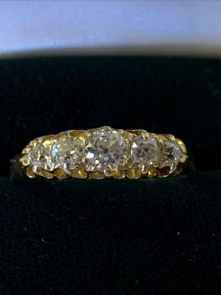 Antique Victorian 18ct Gold 5 Stone Diamond Set Ring Size R Approx 70 Points