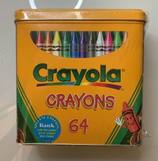 Vintage Crayola Crayons 64 Tin Container.  Factory With Crayons 2000
