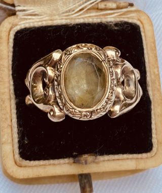 Rare 1700’s Georgian,  Solid 9k Gold Citrine Signet Ring & Antique Box 4.  5 Gram
