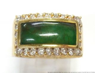 Type A Undyed Natural Jadeite Jade Diamond 18k Gold Mens Ring Antique Unisex 7.  5
