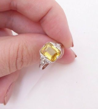 18ct Gold Platinum 2ct Emerald Cut Yellow Sapphire Diamond Ring,  Art Deco