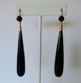 Antique Victorian Whitby Jet 3 1/2 - Inch Day/nite Mourning Earrings