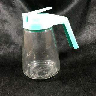 Vintage Federal Housewares Aqua Turquoise Embossed Glass Syrup Dispenser