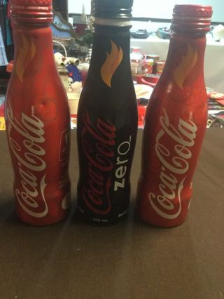 3 - 2010 Coca Cola Torch Relay Aluminum Bottles - Empty With Caps