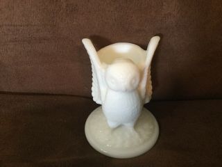 Vintage Owl White Milkglass Toothpick Holder