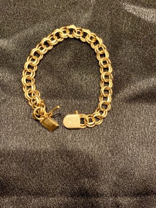 Vintage 14k Gold Double Link Charm Bracelet - Approx 7.  5 In/23 Gm